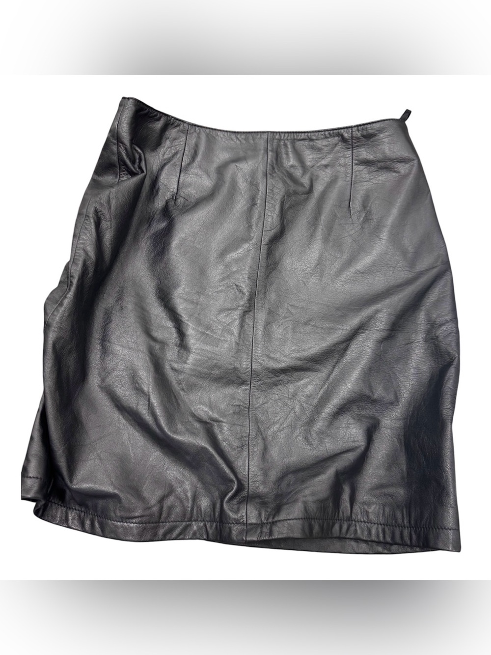Sleek Black 100% Leather Knee Length Pencil Skirt, classic, Vintage